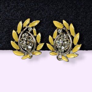 V. Lisner Yellow Enamel Rhinestone Earrings